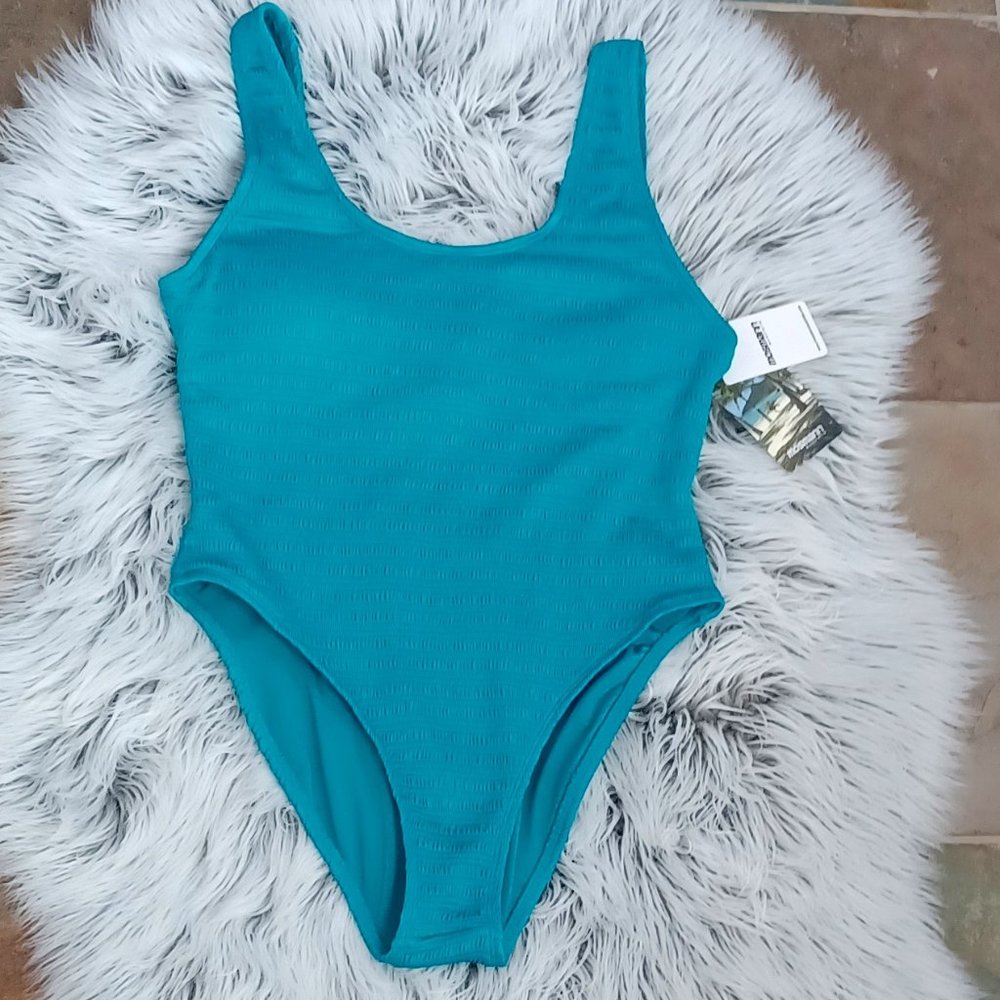New Mosmann Australia Turquoise Blue  low back swimsuit one piece ribbed